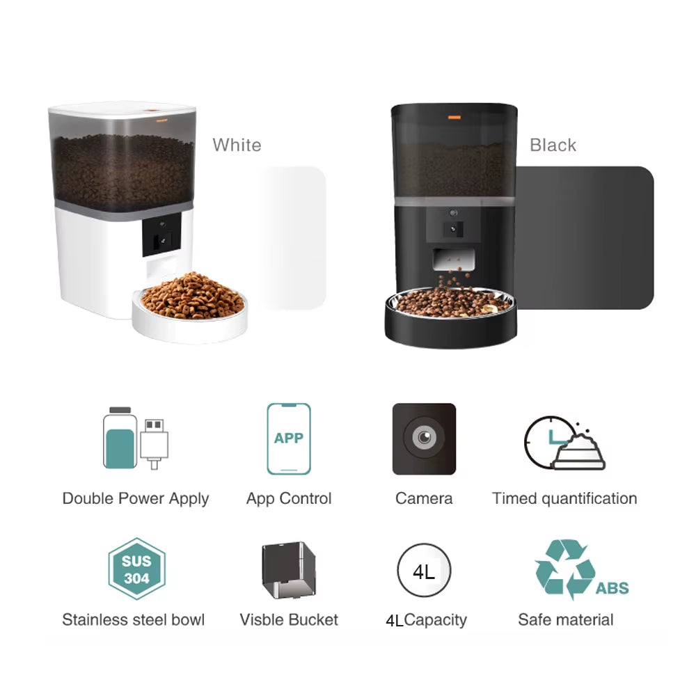4L Large Capacity Smart Pet Feeder with Camera Cat Automatic Food Dispenser Timing Quantitative APP Remote Feeder Accessories
